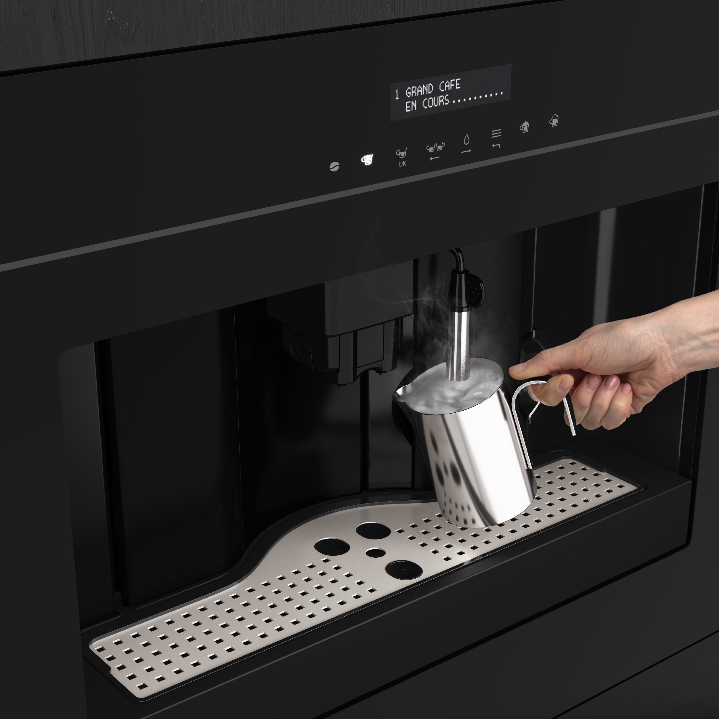 Detail funkce napěnění mléka kávovaru De Dietrich DKD4810H